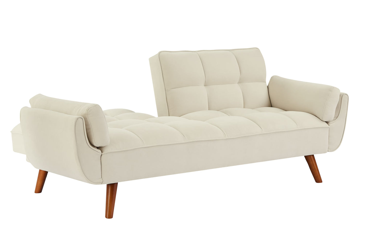 Hommeys beige sofa with wooden legs featuring a tufted design for modern living spaces